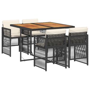 vidaXL 5-delige Tuinset met kussens poly rattan zwart