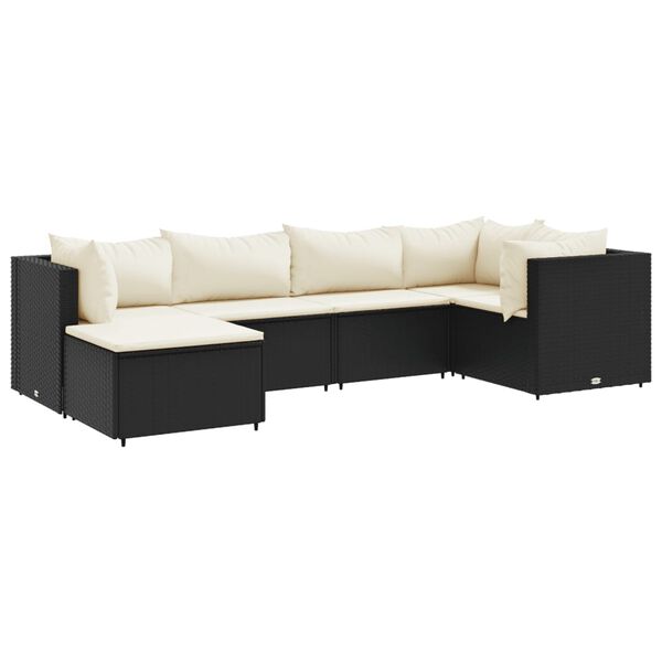 vidaXL 6-delige Loungeset met kussens poly rattan zwart