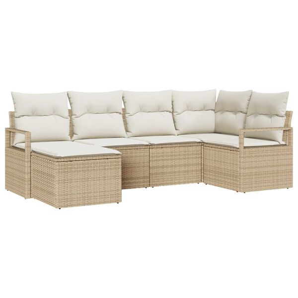 vidaXL Bankstel met kussen met opslag 6 pcs Beige en Cr&egrave;me poly rattan