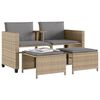 vidaXL Tuinbank 2-zits met tafel en voetenbanken poly rattan beige