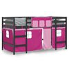 vidaXL Kinderhoogslaper met gordijnen 90x200 cm grenenhout roze