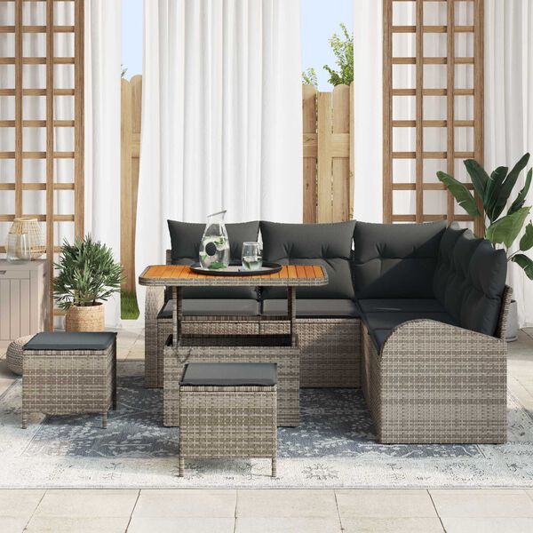 vidaXL Tuin Sofa Set met kussen 8 pcs Grijs Poly riet