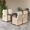 vidaXL 5-delige Tuinset met kussens poly rattan beige