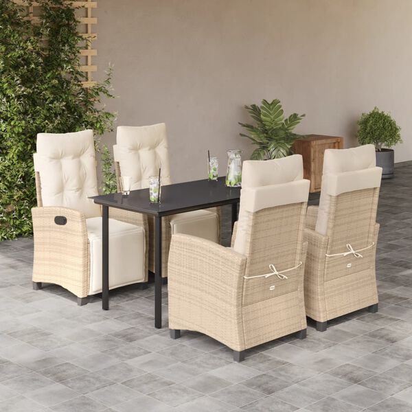 vidaXL 5-delige Tuinset met kussens poly rattan beige
