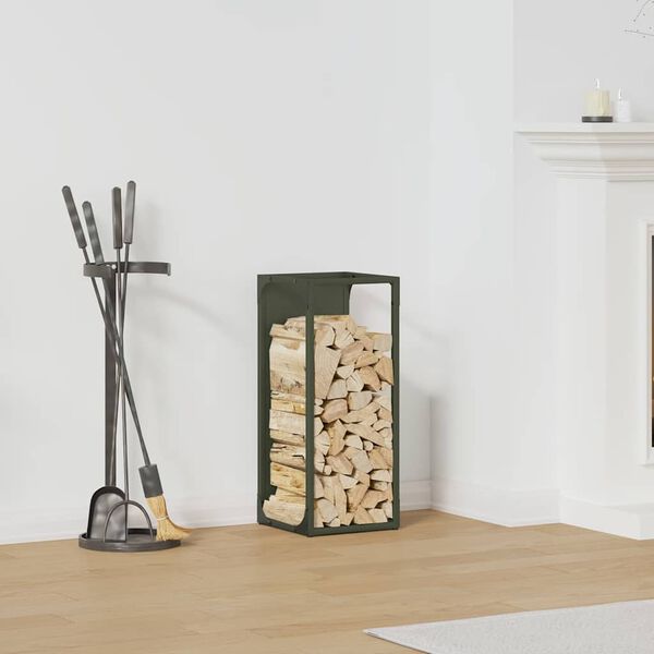 vidaXL Brandhoutrek 25x25x60 cm koudgewalst staal olijfgroen