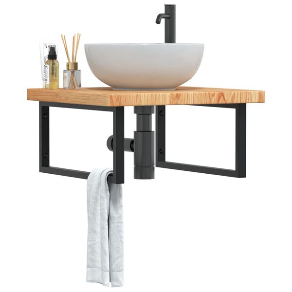 vidaXL Badkamer wandschap staal en massief eikenhout