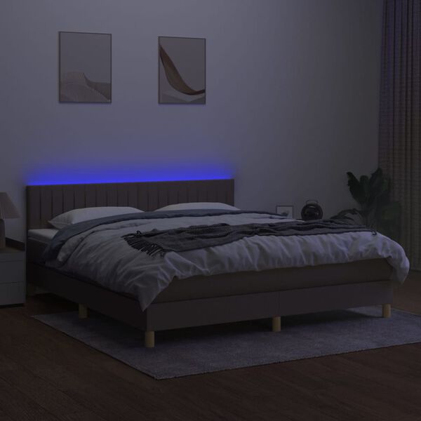 vidaXL Boxspring met matras en LED stof taupe 160x200 cm