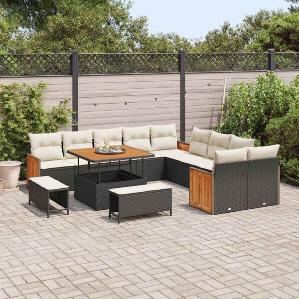 vidaXL Tuin Sofa Set met kussen 13 pcs Zwart en cr&egrave;me