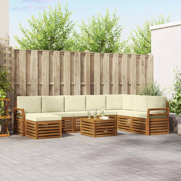vidaXL Sofa-Sets 9 pcs Natuurlijk en Cr&egrave;me Massief Acaciahout