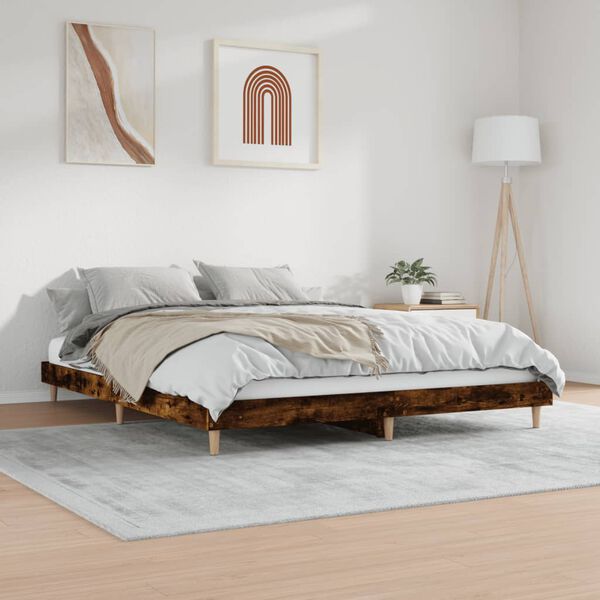 vidaXL Bedframe zonder matras 200x200 cm spaanplaat gerookt eiken