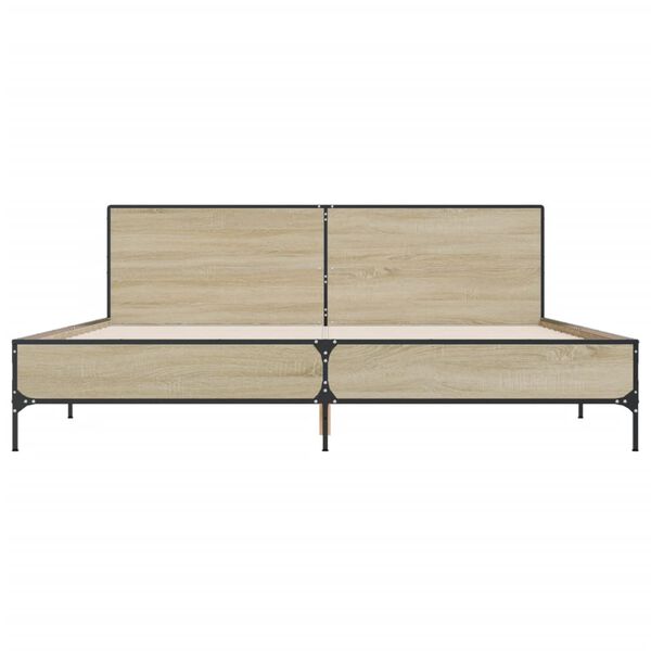vidaXL Bedframe bewerkt hout metaal sonoma eikenkleurig 180x200 cm