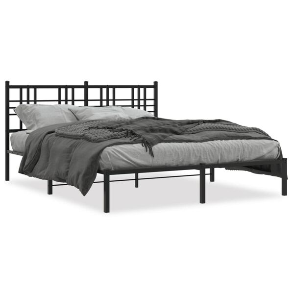 vidaXL Bedframe met hoofdbord metaal zwart 150x200 cm