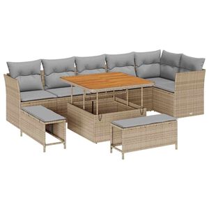 vidaXL Tuin Sofa Set 9 st 6-Aantal zitplaatsen beige en lichtgrijs