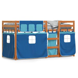 vidaXL Stapelbed met gordijnen 90x200 cm massief grenenhout blauw
