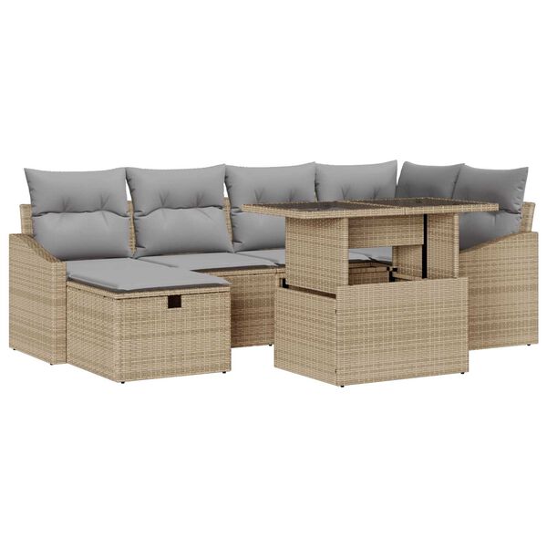 vidaXL Tuin Sofa Set met kussen met opslag 7 pcs Beige Poly riet