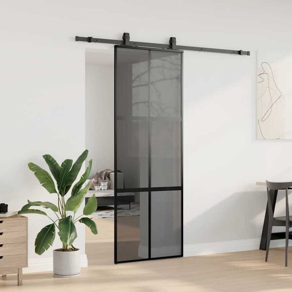 vidaXL Schuifdeur met beslagset 76x205 cm gehard glas zwart