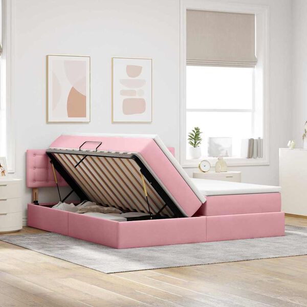 vidaXL Opslag bed met matras met hoofdeinde Roze 90 x 200 cm
