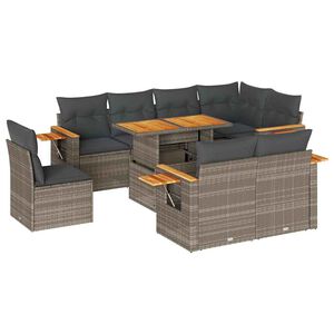 vidaXL 9-delige Loungeset met kussens poly rattan acacia grijs