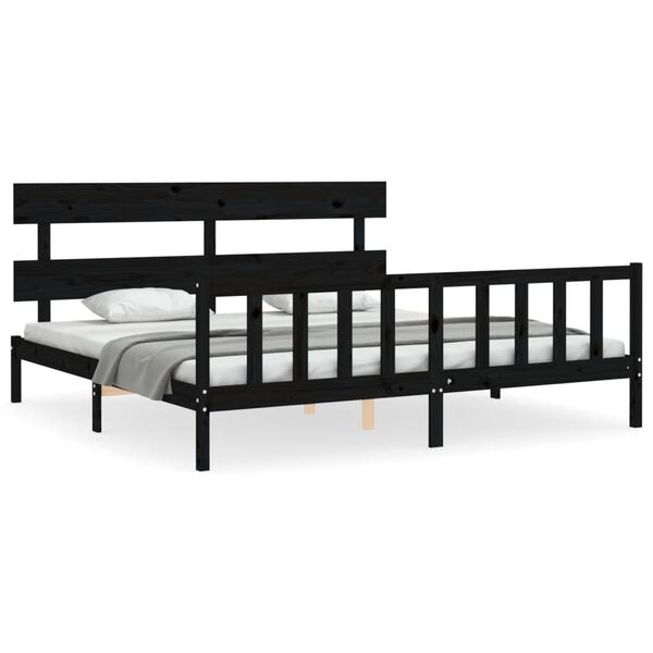 vidaXL Bedframe met hoofdbord massief hout zwart