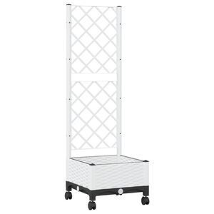vidaXL Tuinplantbak met schutting en wielen Wit 40 x 40 x 131,5 cm PP