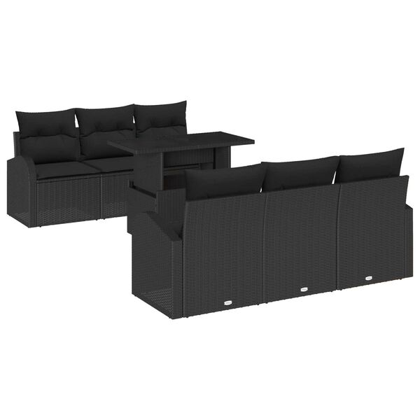 vidaXL Tuin Sofa Set met kussen met opslag 7 pcs Zwart Poly Rattan