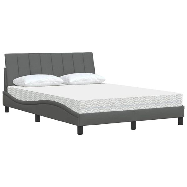 vidaXL Bed met matras "Hanko" stof donkergrijs 140x200 cm