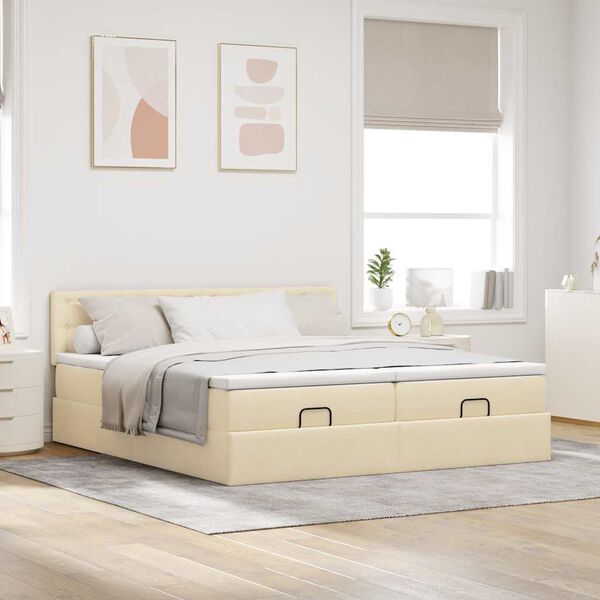 vidaXL Ottoman bed met matrassen 200x200cm stof cr&egrave;mekleurig