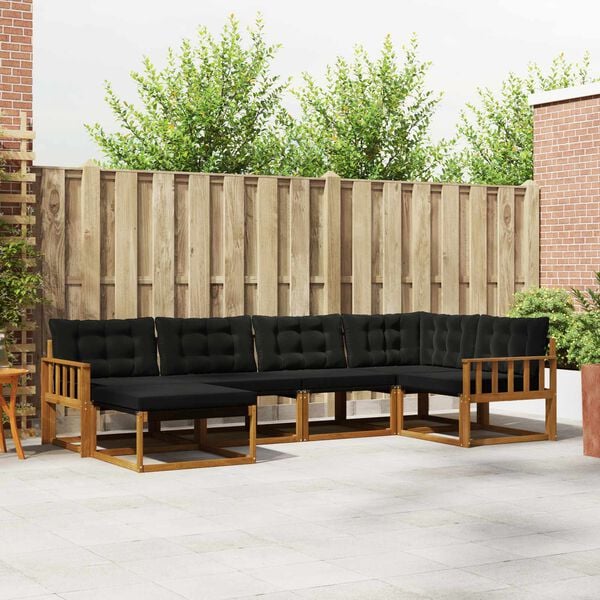 vidaXL Buiten bankenset 6 pcs Natuurlijk en Zwart Massief Acaciahout
