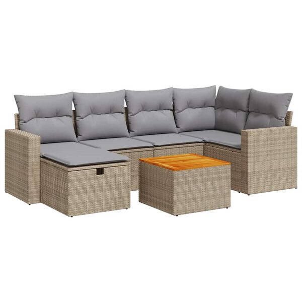 vidaXL 7-delige Loungeset met kussens poly rattan beige