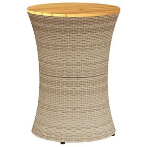 vidaXL Tuinbijzettafel trommelvormig poly rattan en massief hout beige