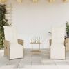 vidaXL 3-delige Bistroset met kussens poly rattan beige