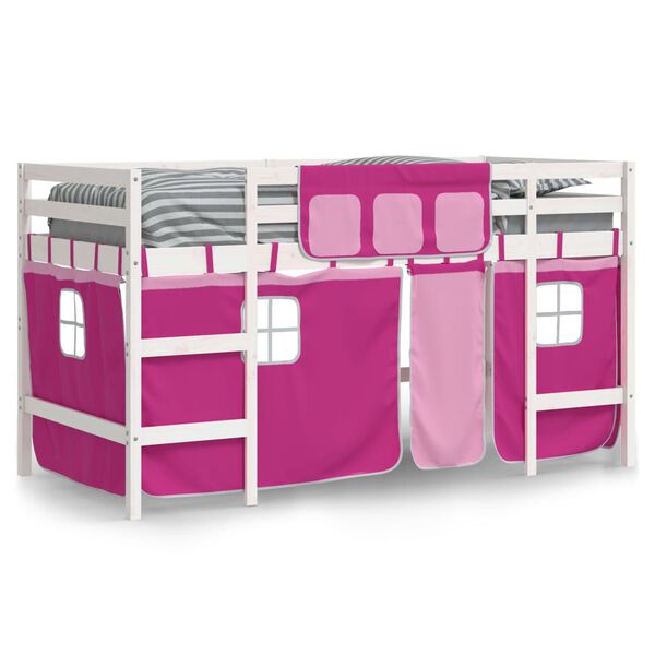 vidaXL Kinderhoogslaper met gordijnen 80x200 cm grenenhout roze