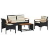 vidaXL 4-delige Loungeset met kussens poly rattan zwart