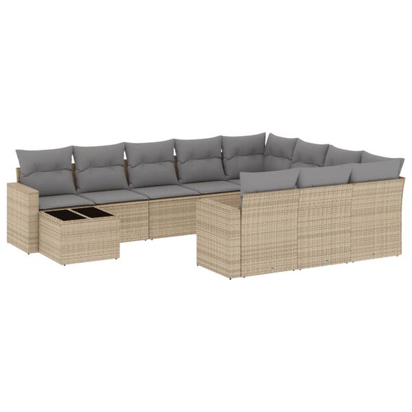 vidaXL 11-delige Tuinset met kussens poly rattan beige