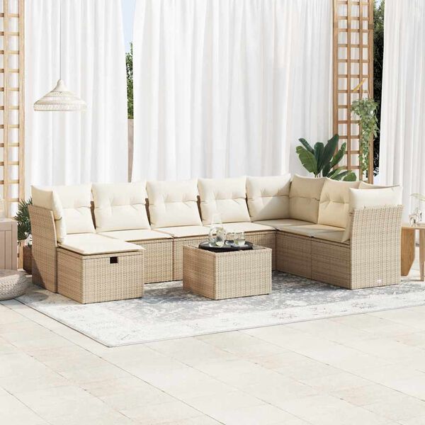 vidaXL 9-delige Loungeset met kussens poly rattan beige