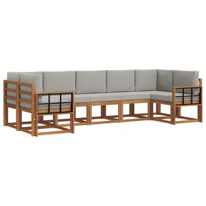 vidaXL Buiten bankenset met kussen 7 pcs Natuurlijk en Lichtgrijs