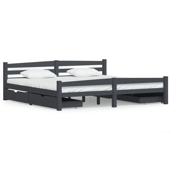 vidaXL Bedframe met 4 lades massief grenenhout donkergrijs 200x200 cm