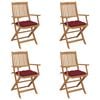 vidaXL Tuinstoelen 4 st inklapbaar met kussens massief acaciahout