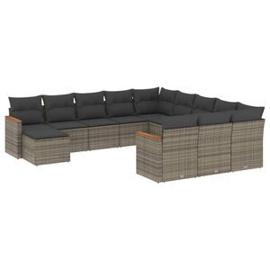 vidaXL 12-delige Loungeset met kussens poly rattan grijs