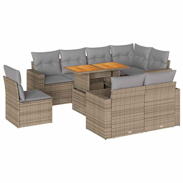 vidaXL 9-delige Loungeset met kussens poly rattan beige