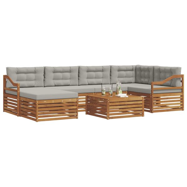 vidaXL Buiten bankenset met kussen 7 pcs Natuurlijk en Lichtgrijs