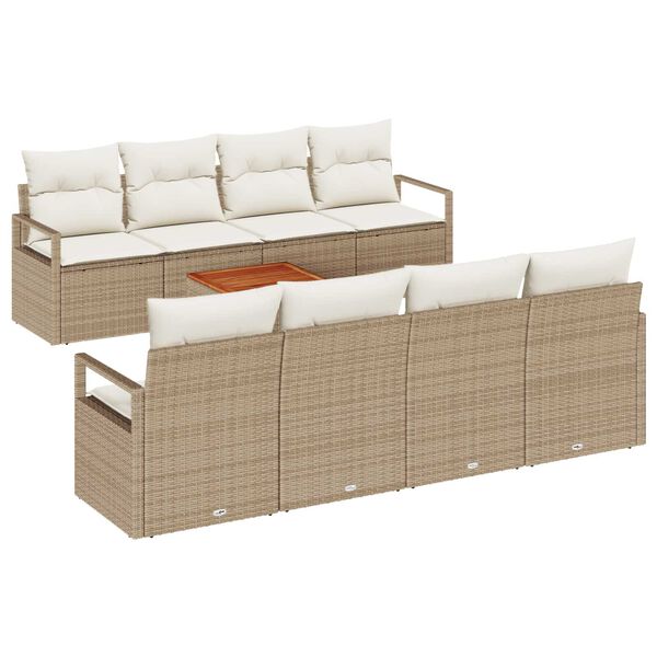 vidaXL Tuinbankenset met kussen 9 pcs Beige poly rattan