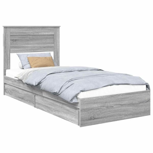 vidaXL Opslag bed met lade Grijs Sonoma 100 x 200 cm Bewerkt hout