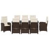 vidaXL Tuin eettafelset met kussen 9 pcs Bruin poly rattan