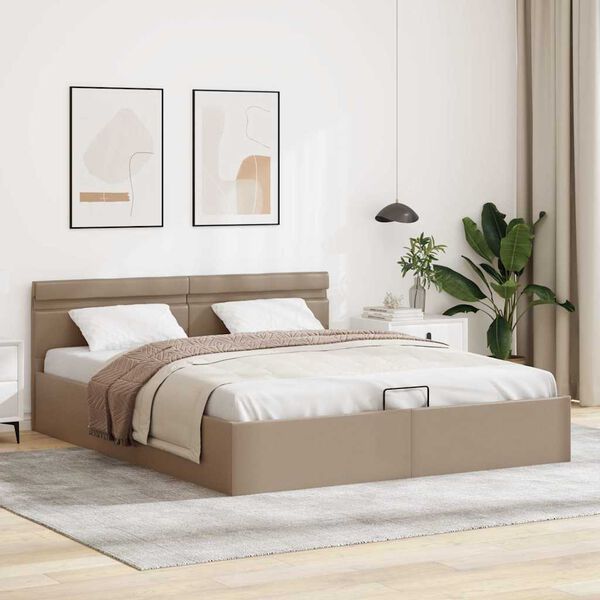 vidaXL Bedframe met opslag en LED kunstleer cappuccino 180x200 cm