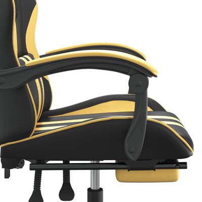 vidaXL Gamestoel draaibaar met voetensteun kunstleer zwart & goud