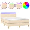 vidaXL Boxspring met matras en LED stof cr&egrave;mekleurig 140x200 cm