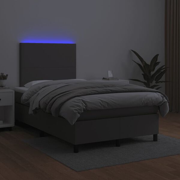 vidaXL Boxspring met matras en LED kunstleer grijs 120x190 cm