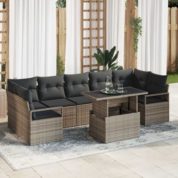 vidaXL Tuin Sofa Set met opslag 8 pcs Grijs Poly riet