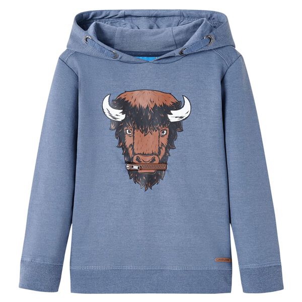 Kindertrui met capuchon 128 gem&ecirc;leerd blauw